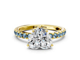 Yellow gold Heart Cut Diamond Pave Band Solitaire Ring with Round with Aquamarine side stone and Prong Setting_12