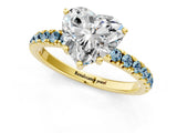 Yellow gold Heart Cut Diamond Pave Band Solitaire Ring with Round with Aquamarine side stone and Prong Setting_13