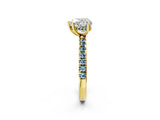 Yellow gold Heart Cut Diamond Pave Band Solitaire Ring with Round with Aquamarine side stone and Prong Setting_14