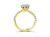 Yellow gold Heart Cut Diamond Pave Band Solitaire Ring with Round with Aquamarine side stone and Prong Setting_15