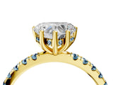 Yellow gold Heart Cut Diamond Pave Band Solitaire Ring with Round with Aquamarine side stone and Prong Setting_16