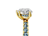 Yellow gold Heart Cut Diamond Pave Band Solitaire Ring with Round with Aquamarine side stone and Prong Setting_17
