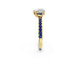 Yellow gold Heart Cut Diamond Pave Band Solitaire Ring with Round with Blue Sapphire side stone and Prong Setting_14