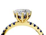 Yellow gold Heart Cut Diamond Pave Band Solitaire Ring with Round with Blue Sapphire side stone and Prong Setting_16