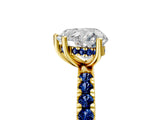 Yellow gold Heart Cut Diamond Pave Band Solitaire Ring with Round with Blue Sapphire side stone and Prong Setting_17