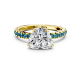Yellow gold Heart Cut Diamond Pave Band Solitaire Ring with Round with Blue Topaz side stone and Prong Setting_12