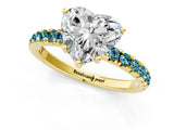 Yellow gold Heart Cut Diamond Pave Band Solitaire Ring with Round with Blue Topaz side stone and Prong Setting_13