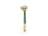 Yellow gold Heart Cut Diamond Pave Band Solitaire Ring with Round with Blue Topaz side stone and Prong Setting_14