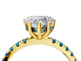 Yellow gold Heart Cut Diamond Pave Band Solitaire Ring with Round with Blue Topaz side stone and Prong Setting_16