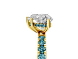 Yellow gold Heart Cut Diamond Pave Band Solitaire Ring with Round with Blue Topaz side stone and Prong Setting_17