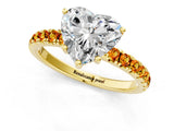 Yellow gold Heart Cut Diamond Pave Band Solitaire Ring with Round with Citrine side stone and Prong Setting_1