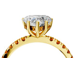 Yellow gold Heart Cut Diamond Pave Band Solitaire Ring with Round with Citrine side stone and Prong Setting_4