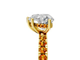 Yellow gold Heart Cut Diamond Pave Band Solitaire Ring with Round with Citrine side stone and Prong Setting_5