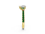 Yellow gold Heart Cut Diamond Pave Band Solitaire Ring with Round with Emerald side stone and Prong Setting_2