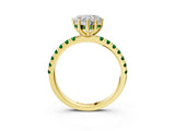 Yellow gold Heart Cut Diamond Pave Band Solitaire Ring with Round with Emerald side stone and Prong Setting_3