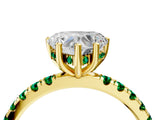 Yellow gold Heart Cut Diamond Pave Band Solitaire Ring with Round with Emerald side stone and Prong Setting_4