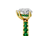 Yellow gold Heart Cut Diamond Pave Band Solitaire Ring with Round with Emerald side stone and Prong Setting_5