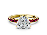 Yellow gold Heart Cut Diamond Pave Band Solitaire Ring with Round with Garnet side stone and Prong Setting_12