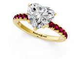 Yellow gold Heart Cut Diamond Pave Band Solitaire Ring with Round with Garnet side stone and Prong Setting_13