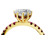 Yellow gold Heart Cut Diamond Pave Band Solitaire Ring with Round with Garnet side stone and Prong Setting_16