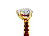 Yellow gold Heart Cut Diamond Pave Band Solitaire Ring with Round with Garnet side stone and Prong Setting_17