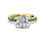 Yellow gold Heart Cut Diamond Pave Band Solitaire Ring with Round with Green Sapphire side stone and Prong Setting_12