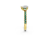 Yellow gold Heart Cut Diamond Pave Band Solitaire Ring with Round with Green Sapphire side stone and Prong Setting_14