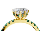 Yellow gold Heart Cut Diamond Pave Band Solitaire Ring with Round with Green Sapphire side stone and Prong Setting_16