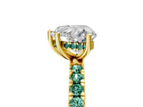Yellow gold Heart Cut Diamond Pave Band Solitaire Ring with Round with Green Sapphire side stone and Prong Setting_17