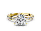Yellow gold Heart Cut Diamond Pave Band Solitaire Ring with Round with Moissanite side stone and Prong Setting_36