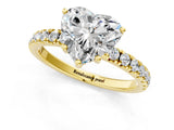Yellow gold Heart Cut Diamond Pave Band Solitaire Ring with Round with Moissanite side stone and Prong Setting_37