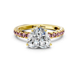 Yellow gold Heart Cut Diamond Pave Band Solitaire Ring with Round with Morganite side stone and Prong Setting_12