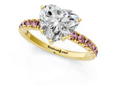 Yellow gold Heart Cut Diamond Pave Band Solitaire Ring with Round with Morganite side stone and Prong Setting_13