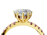 Yellow gold Heart Cut Diamond Pave Band Solitaire Ring with Round with Morganite side stone and Prong Setting_16