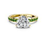 Yellow gold Heart Cut Diamond Pave Band Solitaire Ring with Round with Peridot side stone and Prong Setting