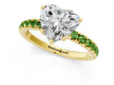 Yellow gold Heart Cut Diamond Pave Band Solitaire Ring with Round with Peridot side stone and Prong Setting_1