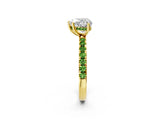 Yellow gold Heart Cut Diamond Pave Band Solitaire Ring with Round with Peridot side stone and Prong Setting_2