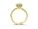 Yellow gold Heart Cut Diamond Pave Band Solitaire Ring with Round with Peridot side stone and Prong Setting_3