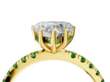 Yellow gold Heart Cut Diamond Pave Band Solitaire Ring with Round with Peridot side stone and Prong Setting_4