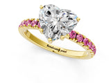 Yellow gold Heart Cut Diamond Pave Band Solitaire Ring with Round with Pink Sapphire side stone and Prong Setting_13