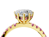 Yellow gold Heart Cut Diamond Pave Band Solitaire Ring with Round with Pink Sapphire side stone and Prong Setting_16