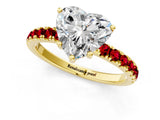 Yellow gold Heart Cut Diamond Pave Band Solitaire Ring with Round with Ruby side stone and Prong Setting_13