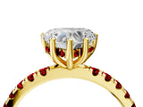 Yellow gold Heart Cut Diamond Pave Band Solitaire Ring with Round with Ruby side stone and Prong Setting_16