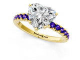 Yellow gold Heart Cut Diamond Pave Band Solitaire Ring with Round with Tanzanite side stone and Prong Setting_1