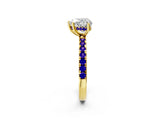 Yellow gold Heart Cut Diamond Pave Band Solitaire Ring with Round with Tanzanite side stone and Prong Setting_2