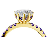 Yellow gold Heart Cut Diamond Pave Band Solitaire Ring with Round with Tanzanite side stone and Prong Setting_4