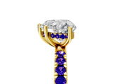 Yellow gold Heart Cut Diamond Pave Band Solitaire Ring with Round with Tanzanite side stone and Prong Setting_5
