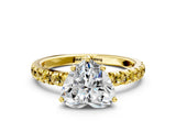 Yellow gold Heart Cut Diamond Pave Band Solitaire Ring with Round with Yellow Sapphire side stone and Prong Setting_12