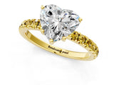 Yellow gold Heart Cut Diamond Pave Band Solitaire Ring with Round with Yellow Sapphire side stone and Prong Setting_13