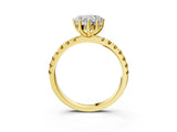 Yellow gold Heart Cut Diamond Pave Band Solitaire Ring with Round with Yellow Sapphire side stone and Prong Setting_15